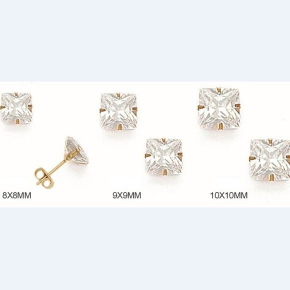 14K Pure Solid White/Yellow Gold Square Light Prong Set Stud Earrings Size 7x7mm - Picture 1 of 6